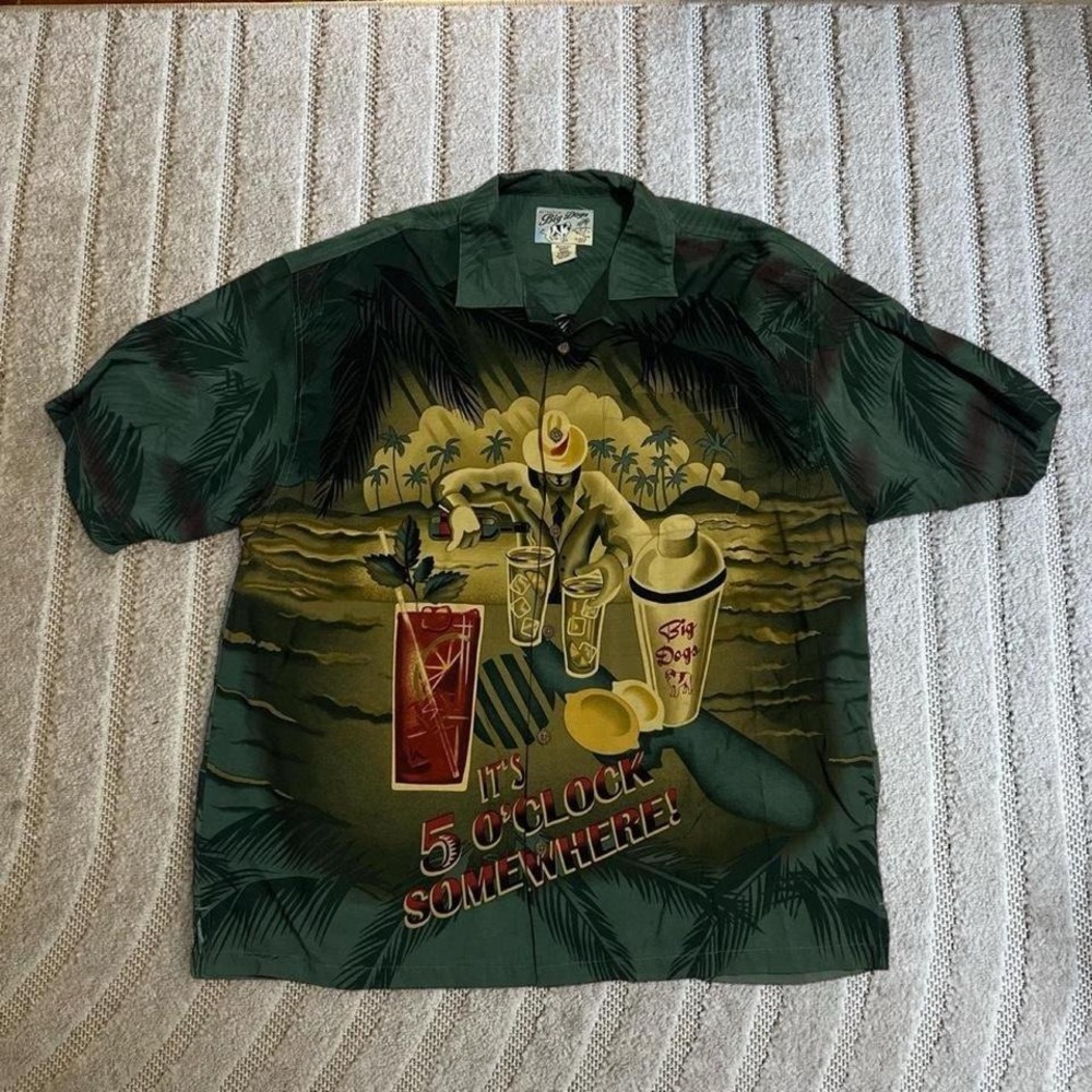 Big Dogs Mens Shirt Large 5 Oclock Somewhere Party Bartender Barbeque Hawaiians